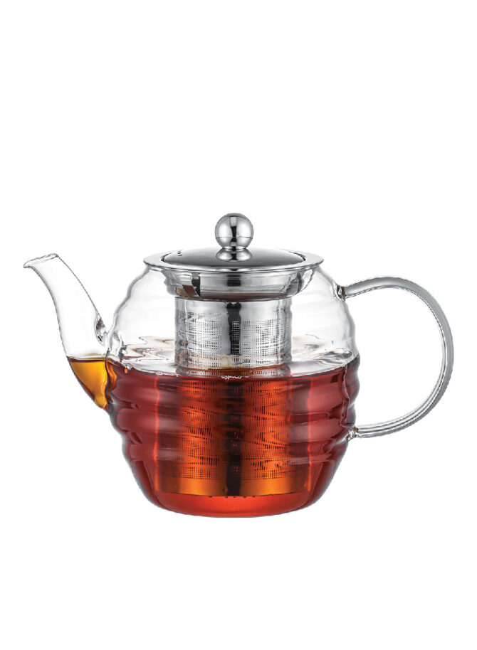 800ml Wavy Glass Tea Kettle With Stainless Steel Strainer & Lid DH-09210