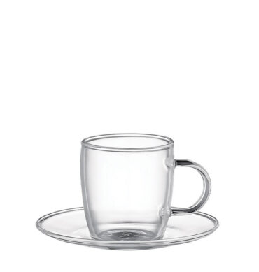 4Pcs 100ml Glass Curve Cups With Handle & 4Pcs Saucers DH-09231