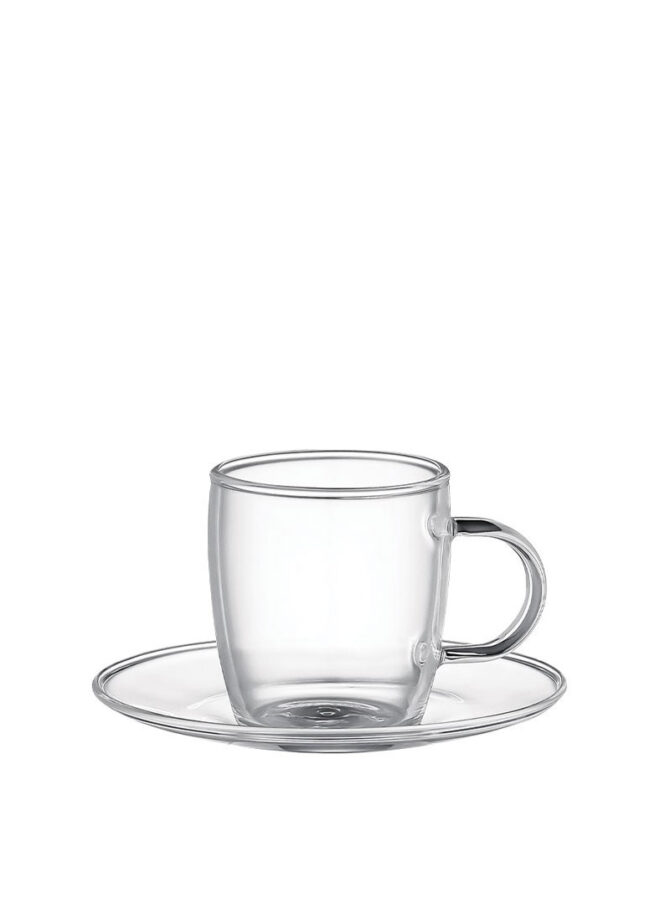 4Pcs 100ml Glass Curve Cups With Handle & 4Pcs Saucers DH-09231