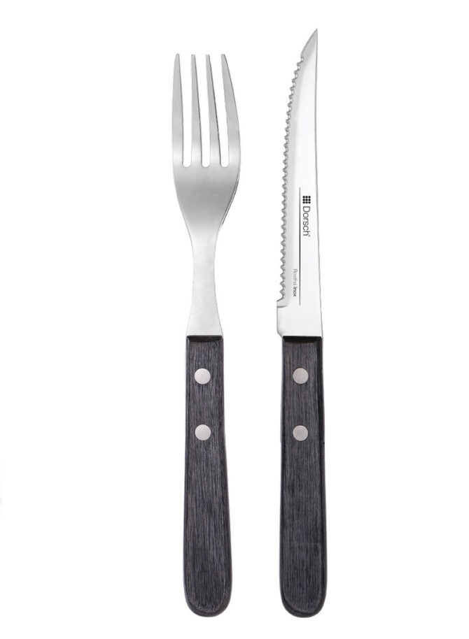 8Pcs Stainless Steel Knife & Fork Set With Pakka Wooden Handle