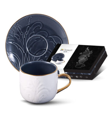 12Pcs 90ml Finest Porcelain Coffee Cups Set DH-09320 - Leaf Navy
