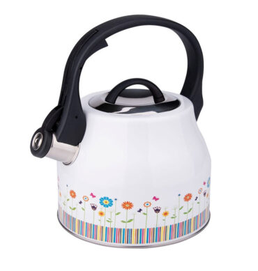 2.5L Stainless Steel Whistling Kettle With Ergonomic Handle DH-02907 - Flower-White
