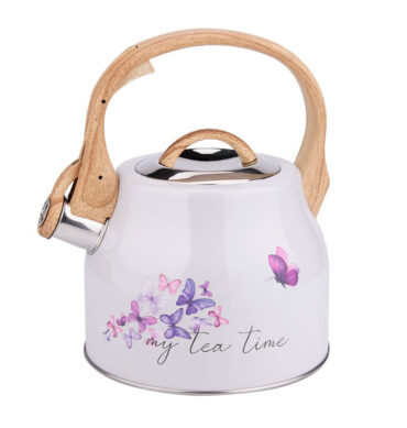 2.5L Stainless Steel Whistling Kettle With Ergonomic Handle DH-02908 - Butterfly-White