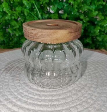1374-15 Round Glass Jar with wood