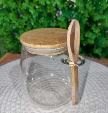350-14 Round Glass Jar with wood spoon