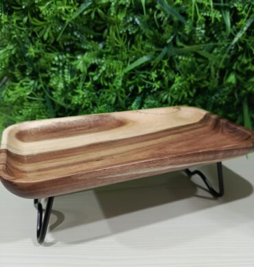 989-18 - جاط خشب مستطيل مع قاعدة اسود حديد