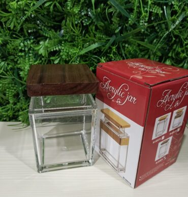 791-12 - مرطبان صغير بلاكسي مربع مع غطا خشب