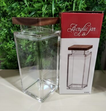 791-10 - مرطبان مربع غطا خشب كبير بلاكسي