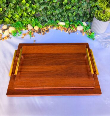 طقم صواني خشب مستطيل قطعتان